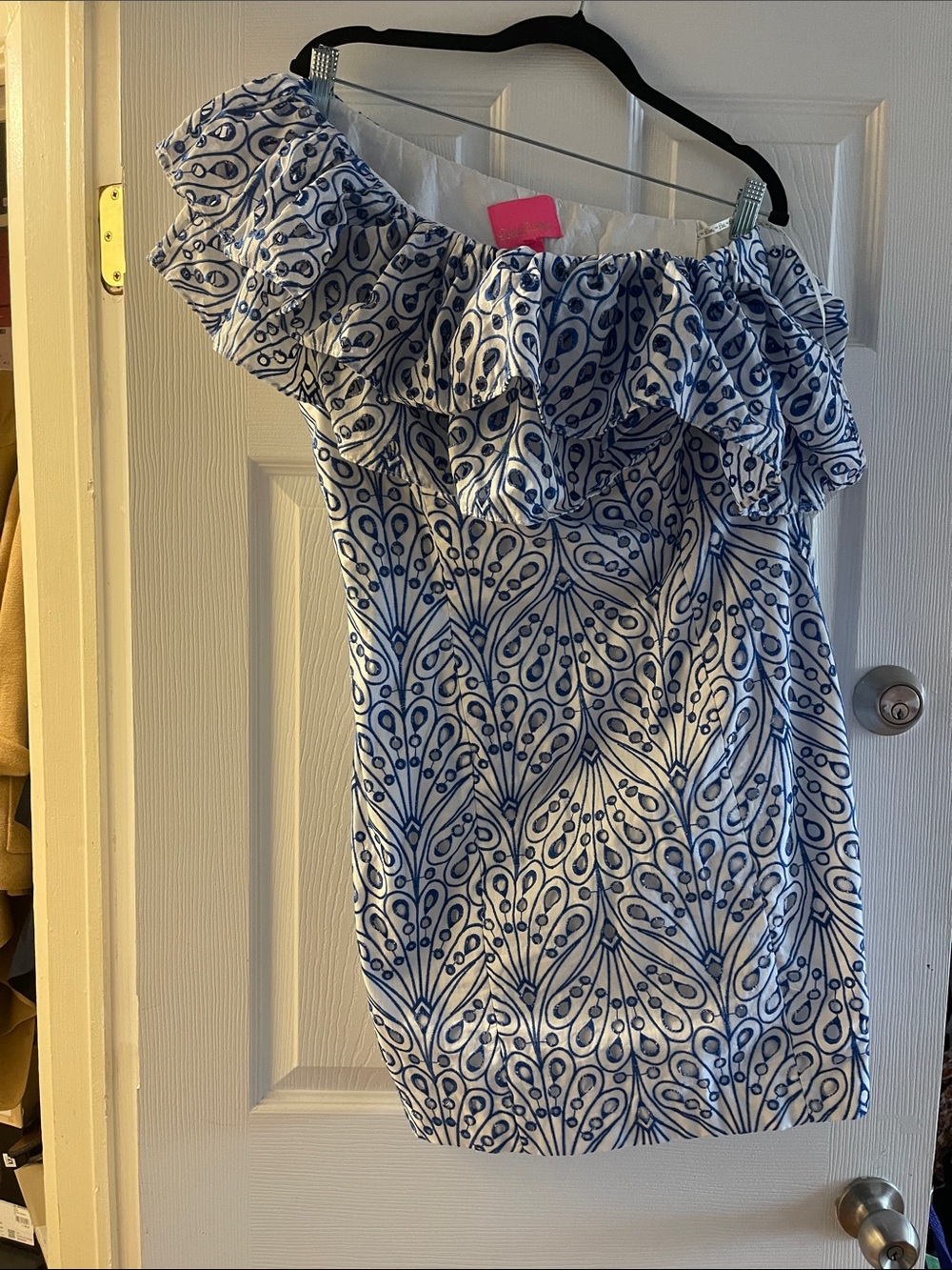NWT Lilly Pulitzer Blue and White One-Shoulder Eyelet Dress